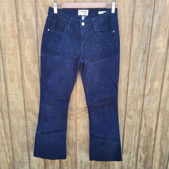 Frame Deep Dive Blue Corduroy Le Crop Mini Boot Womens Size 25 - Picture 1 of 13